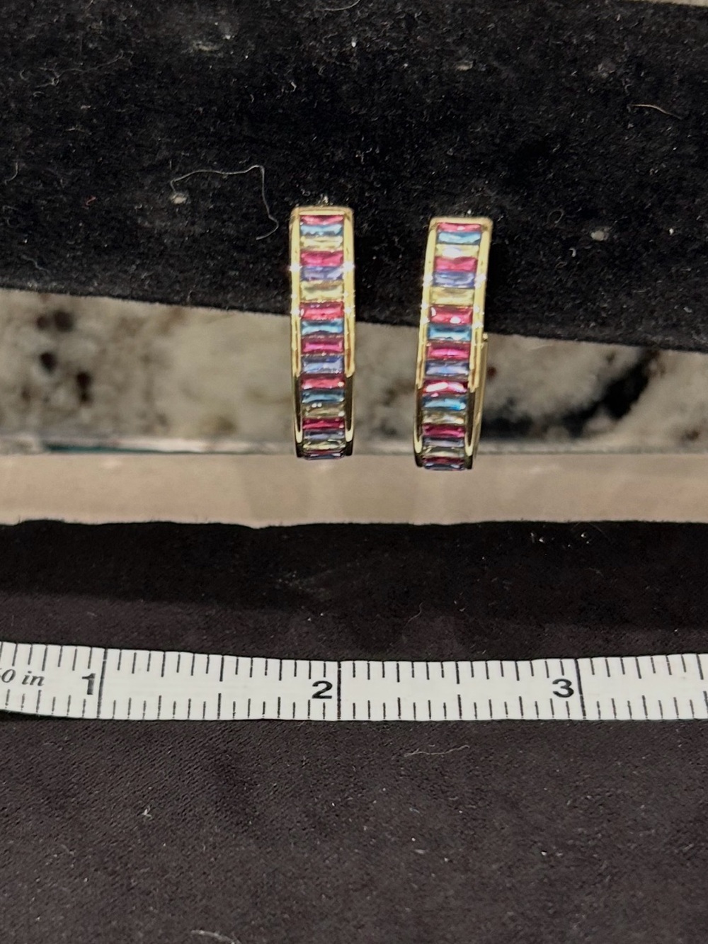 Gold-Tone Multicolor Baguette Hoop Earrings - Pink & Blue